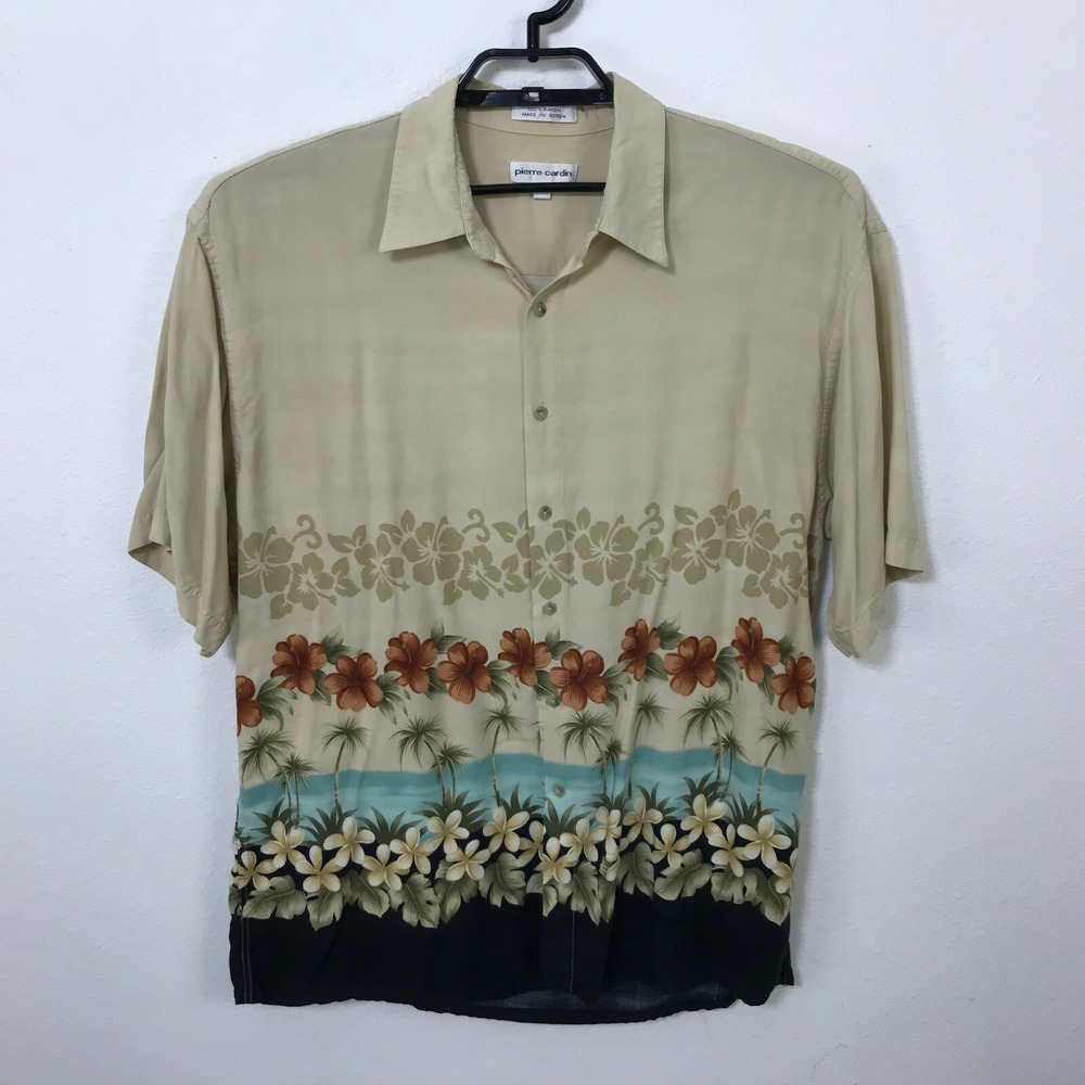 Pierre‎ Cardin Hawaiian Shirt Size XL Rayon Multicolor Floral Short Sleeve Mens